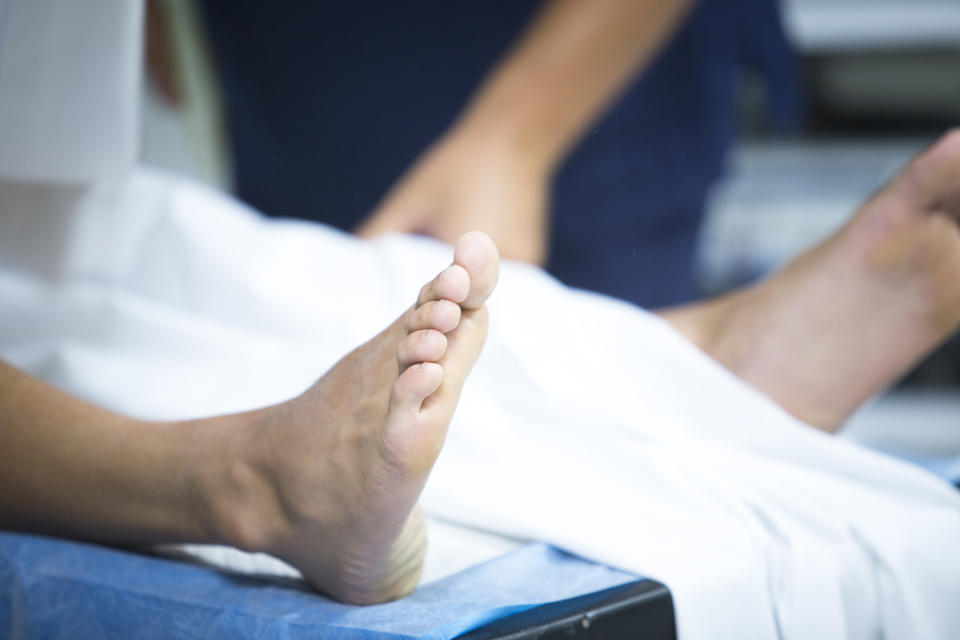 Close-up of a patient's bare feet