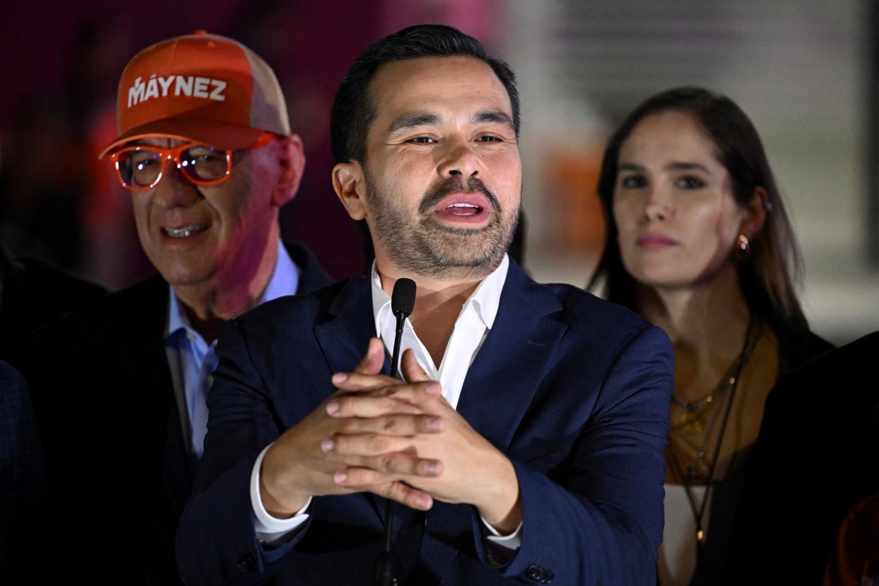 Álvarez Máynez durante una conferencia de prensa en el INE el domingo pasado. (YURI CORTEZ/AFP via Getty Images)