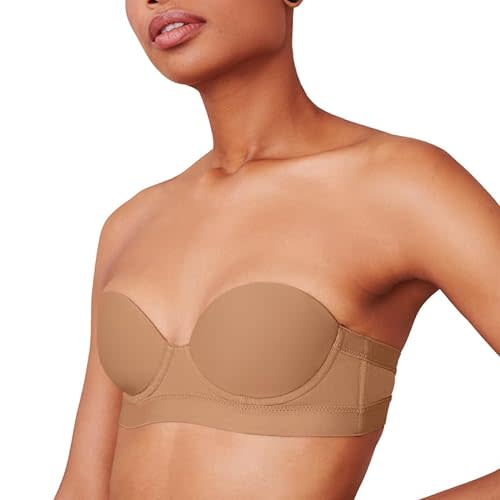 Bra - Lightly Padded Seamless Strapless Multi-Way Backless Push Up Bra with  Detachable Straps Cream