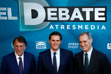 Ciudadanos' candidate Albert Rivera arrives to attend a televised debate ahead of general elections in San Sebastian de los Reyes, outside Madrid, Spain, April 23, 2019. REUTERS/Juan Medina