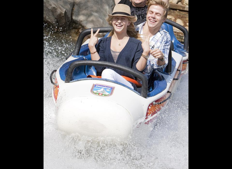 Julianne Hough and Derek Hough ride the Matterhorn Bobsleds on March 29, 2011 at Disneyland in Anaheim, California.    (Photo by Paul Hiffmeyer/Disney Parks via Getty Images)
