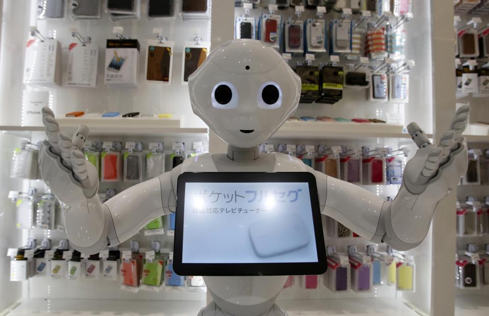 SoftBank Corp's human-like robot named 'pepper' is displayed at its branch in Tokyo