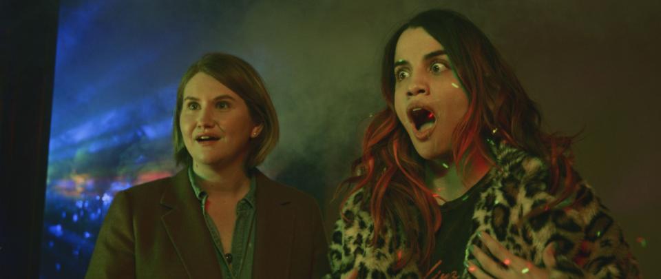 Vanessa (Jillian Bell) is mourning the recent death of her best friend (Natalie Morales) when a curious extraterrestrial shows up with her body and memories in the sci-fi comedy "I'm Totally Fine."