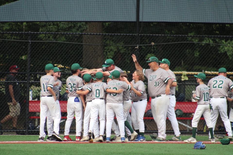 The Dover 11U Cal Ripken team celebrates its second consecutive New England championship after defeating West Hartford, Connecticut, 5-2, Friday, July 22, 2022 in New Canaan, Connecticut.