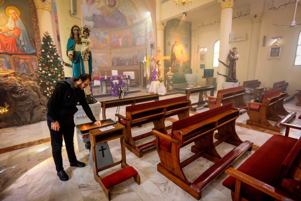 <p>Gaza’s Holy Family Catholic church where Nisreen works, has been closed for Christmas amid Covid-19</p>AFP/Getty
