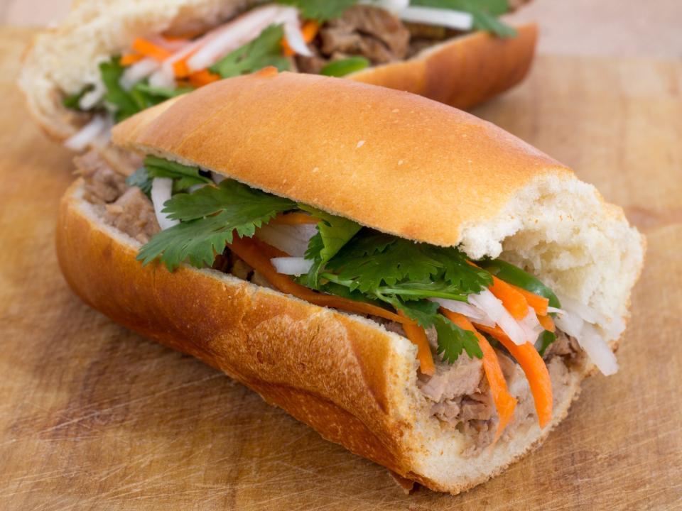 banh mi pork sandwich on a baguette