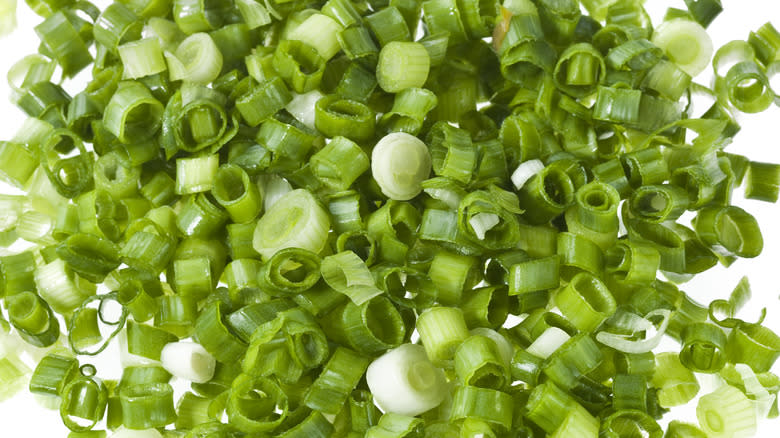 close up of chopped scallions