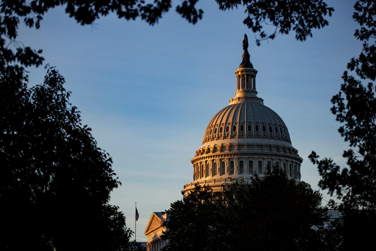 The U.S. Capitol building is seen at sunrise ahead of a meeting between U.S. President Joe Biden and House Democrats over continued negotiations on the domestic spending Bills before the President departs for Europe on October 28, 2021 in Washington, DC.