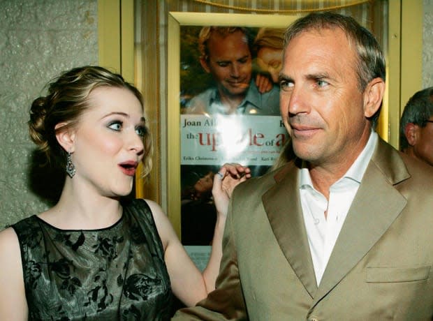 <p>Evan Rachel Wood and Kevin Costner at the premiere of <em>The Upside of Anger</em> in March, 2005 in Los Angeles, California. </p>