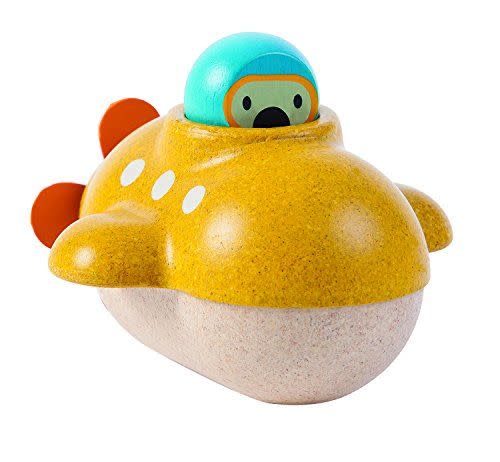 <p><strong>PlanToys</strong></p><p>amazon.com</p><p><strong>$15.00</strong></p><p>Who says you can't bring a wooden toy into the bath? This sub comes with a removable diver, and they're both ready for underwater adventures. <strong>Made of sustainable rubber tree wood</strong> and colored with vegetable dye, you can have bathtime fun without worrying about an eco impact. <em>Ages 1+</em></p>