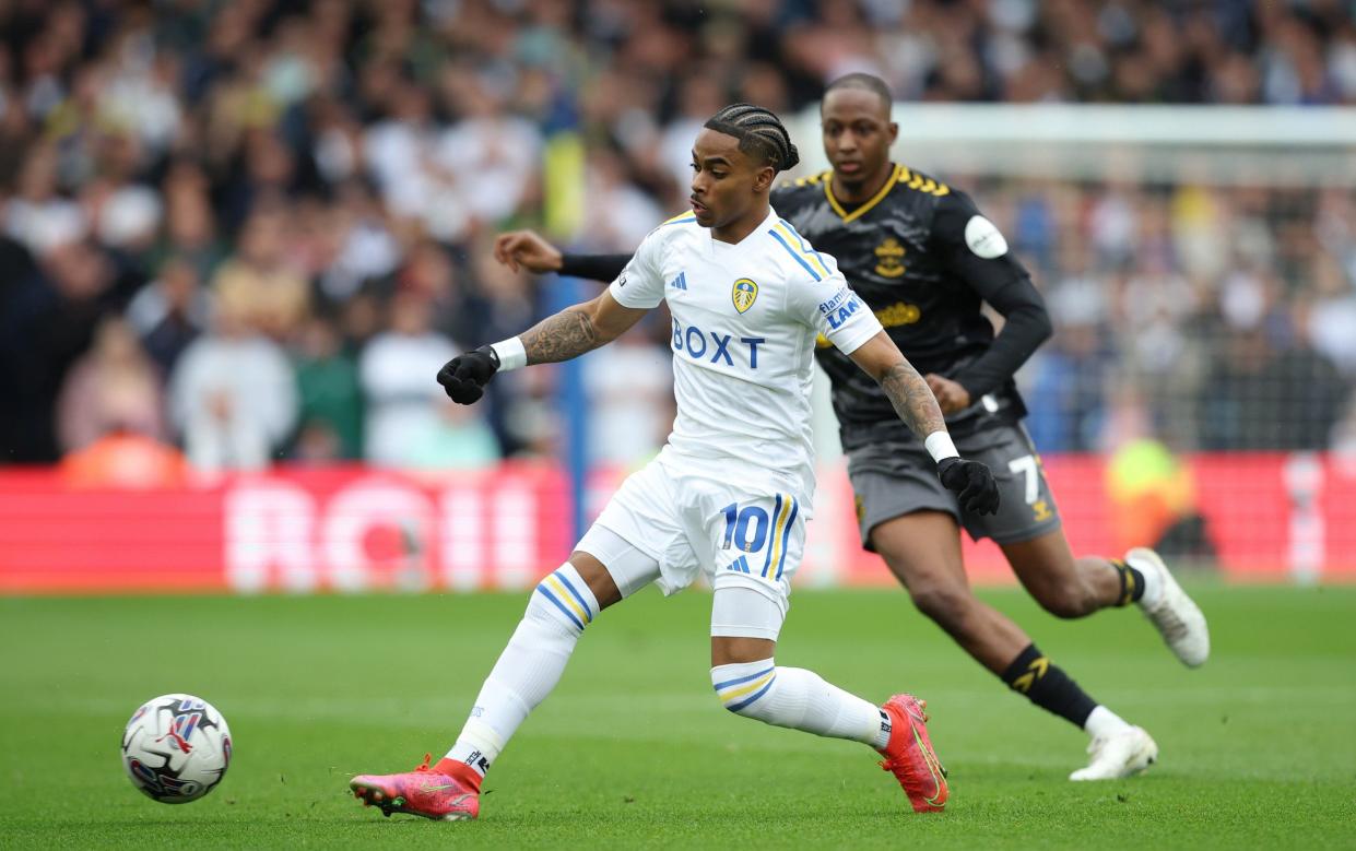 Crysencio Summerville gets on the ball at Elland Road.