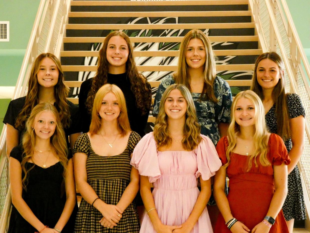 Candidates for West Branch High School 2023 fall homecoming queen are, front row from left, Macy Wilson, Autumn Johnston, Sophia Ayers and Samantha Koneval; and, back row from left, Haley Close, Sophia Gregory, Oneal Everett and Mirabella Beckett.
