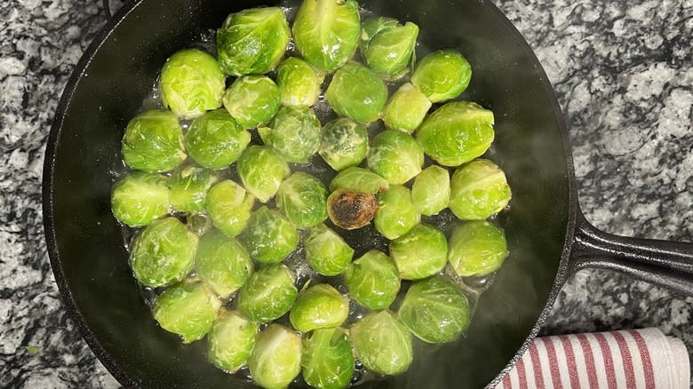 Brussels sprouts in pan