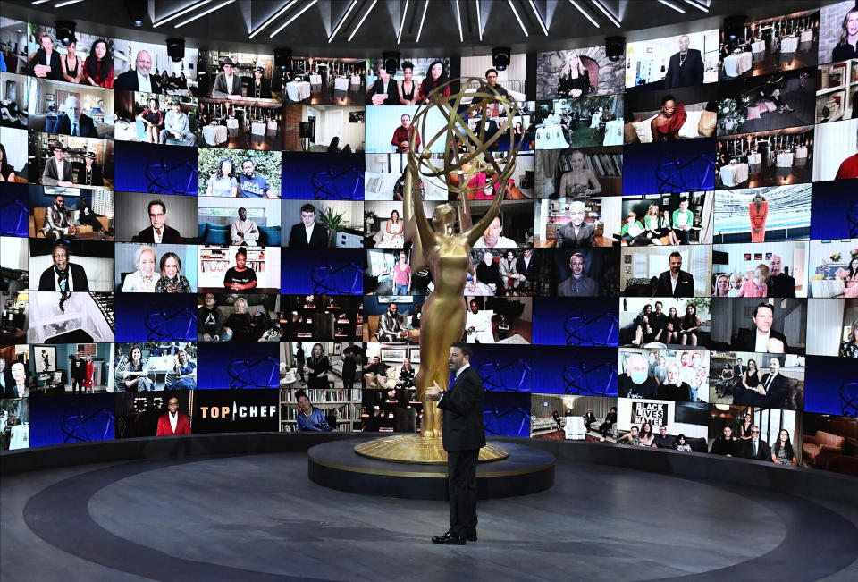 Jimmy Kimmel opens the 72nd Primetime Emmys. (ABC via Getty Images)