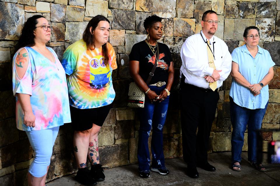 A news press conference was held with the family of Cati Blauvelt. John Blauvelt, her estranged husband is accused of killing her in 2016. U.S. Marshals captured John Blauvelt on Wednesday. Her family spoke to the media at Heritage Park in Simpsonville on July 21, 2022. 