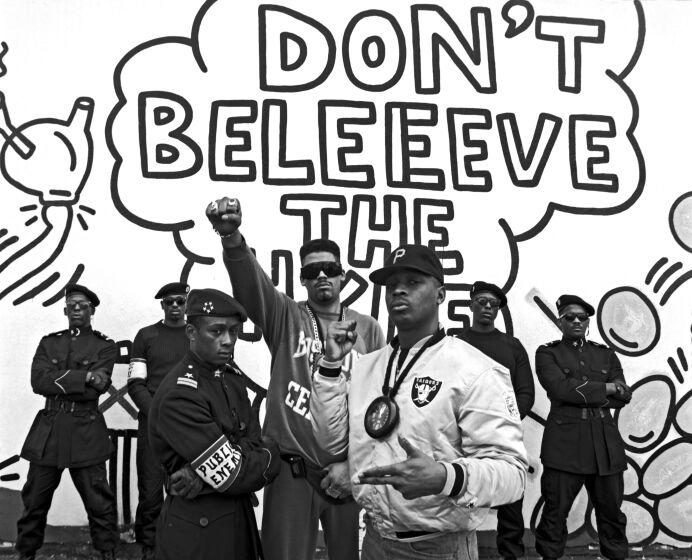 Chuck D, Flavor Flav, Terminator X, and members of the hip hop group Public Enemy, photographed in September 1988.