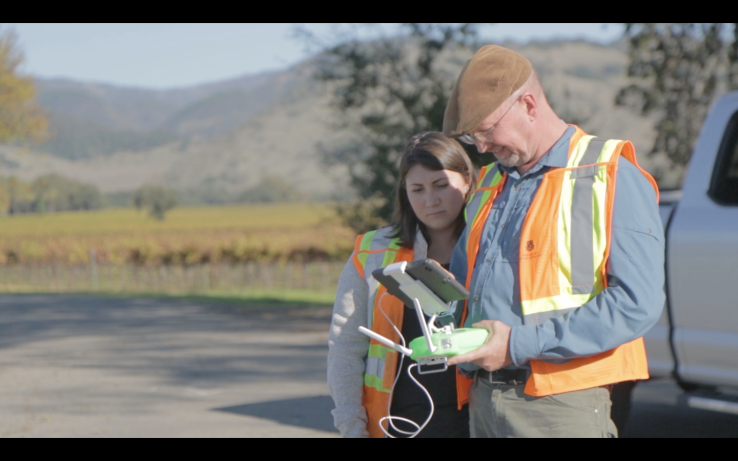 Treasury Wine Estates' staff operating drones at a vineyard.