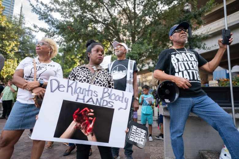 Some Floridians believe Gov. Ron Desantis’ anti-Black rhetoric and policies contributed to a mass killing of Black people in Jacksonville, where the Black population has grown 10 times as quickly as its white population since 2010. A 2022 study shows that where Black residents grow faster than whites, hate crimes nearly double, particularly in areas with a stronger legacy of slavery. (Sean Rayford/Getty Images)