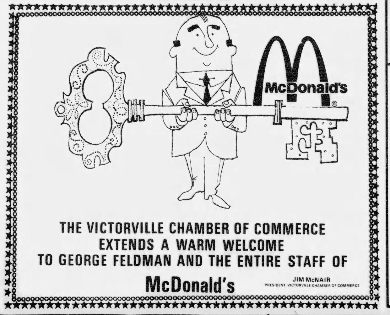 In 1973, nearly 7,700 excited residents showed up to the grand opening of the High Desert’s first McDonald’s located on Seventh Street in Victorville.