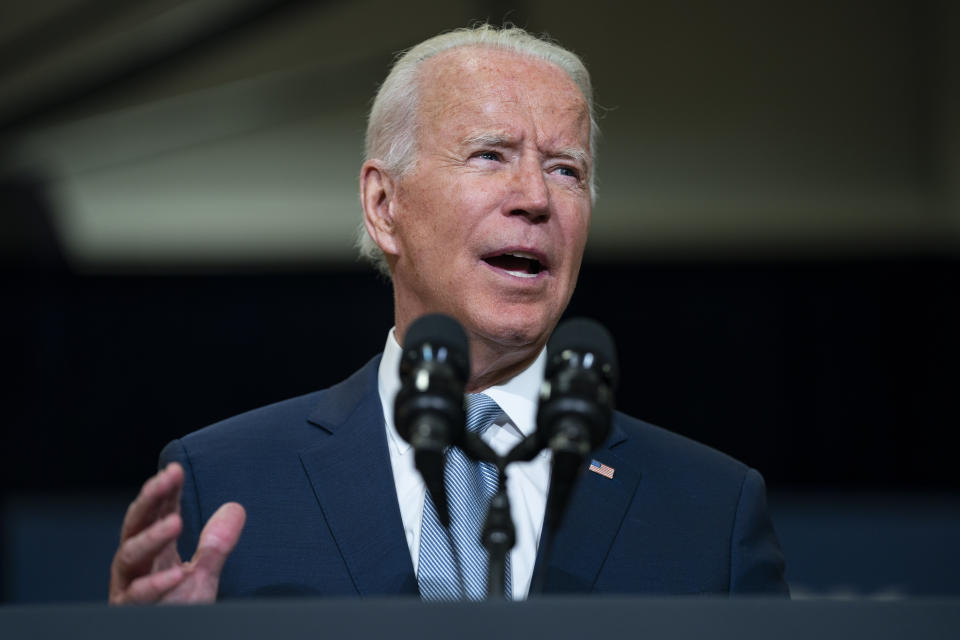 President Joe Biden delivers remarks on infrastructure spending at McHenry County College, Wednesday, July 7, 2021, in Crystal Lake, Ill. (AP Photo/Evan Vucci)