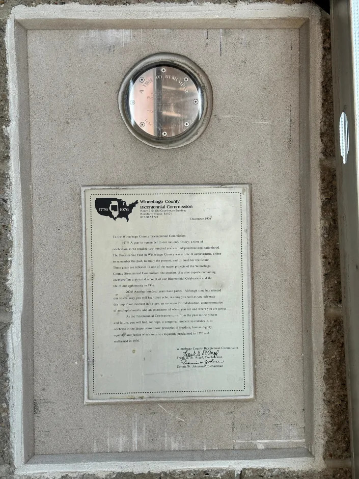 A time capsule to be opened July 4, 2076 is in encased in a cinder block wall at the BMO Center in Rockford.