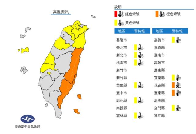 天氣晴朗炎熱6縣市高溫燈號