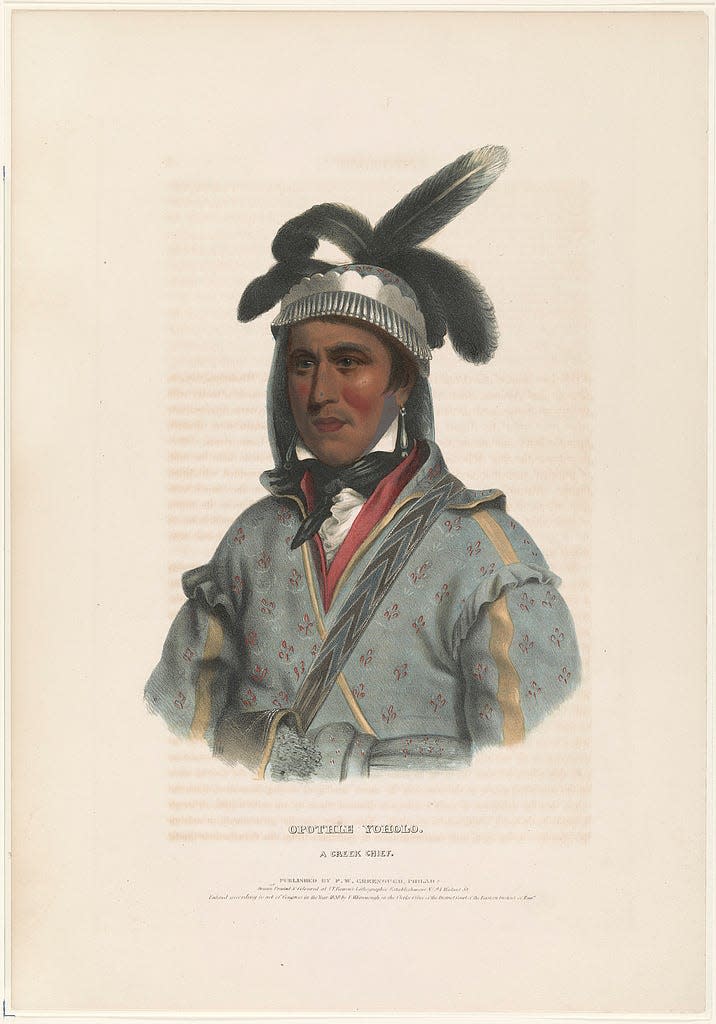 An account by Muscogee-Creek Chief Opothle Yahola describes one of the last groups of people to move to Oklahoma from the Gulf Coast, who arrived “In a deplorable situation; a good many of them are naked and have no means by which they can obtain subsistence.”