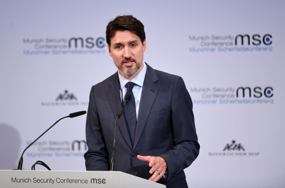 Justin Trudeau, Prime Minister of Canada, speaks on the first day of the 56th Munich Security Conference. Photo: Tobias Hase/dpa (Photo by Tobias Hase/picture alliance via Getty Images)