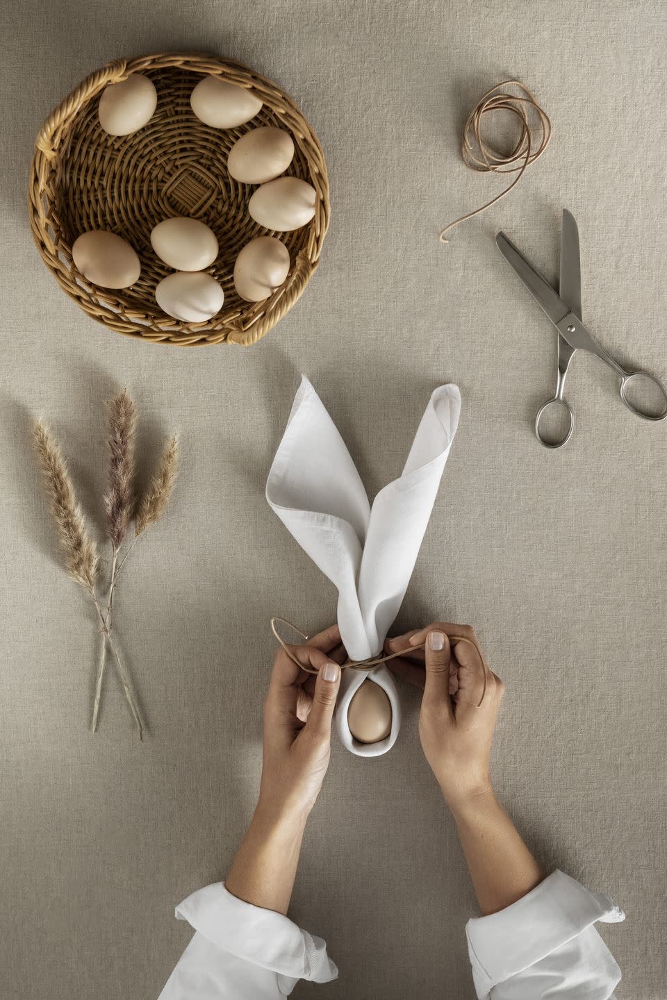 <p>Looking to get creative this Easter? Why not wrap some linen napkins around hard boiled eggs and tie with some jute string. Perfect for sprucing up your dining room table. </p><p><a class="link " href="https://go.redirectingat.com?id=127X1599956&url=https%3A%2F%2Fwww2.hm.com%2Fen_gb%2Fhome.html&sref=https%3A%2F%2Fwww.housebeautiful.com%2Fuk%2Flifestyle%2Fshopping%2Fg35706951%2Fhandm-home-easter%2F" rel="nofollow noopener" target="_blank" data-ylk="slk:SHOP H&M HOME;elm:context_link;itc:0;sec:content-canvas">SHOP H&M HOME</a> </p>