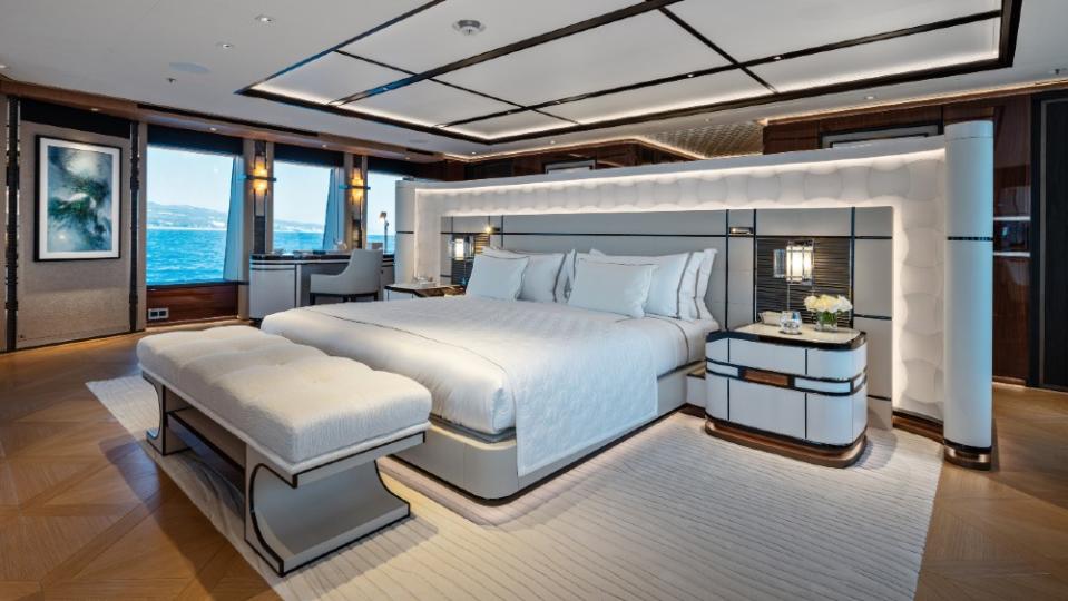 Heesen's Lusine has a main suite that was never used by the owner, who died before the boat was launched.