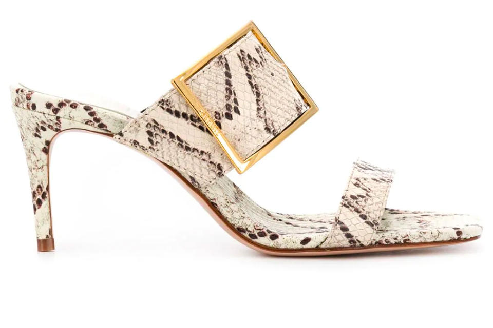 snakeskin sandals, sandals, mules, straps, python, schutz