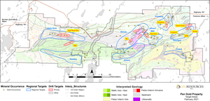 Plan Map of Regional Targets on the Pen Gold Project