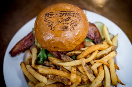 A signature stamped burger at Shooters Grill in Rifle, Colorado