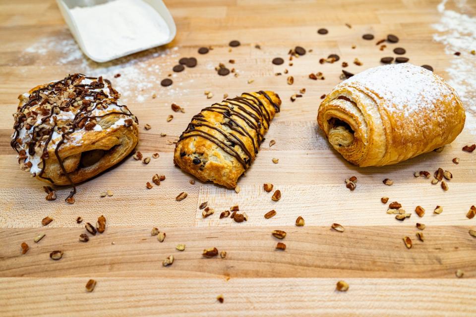 Apple Cinnamon Strudel, Chocolate Chip Scone, and a Chocolate Croissant at La Pana Bakery y Cafe in Louisville.