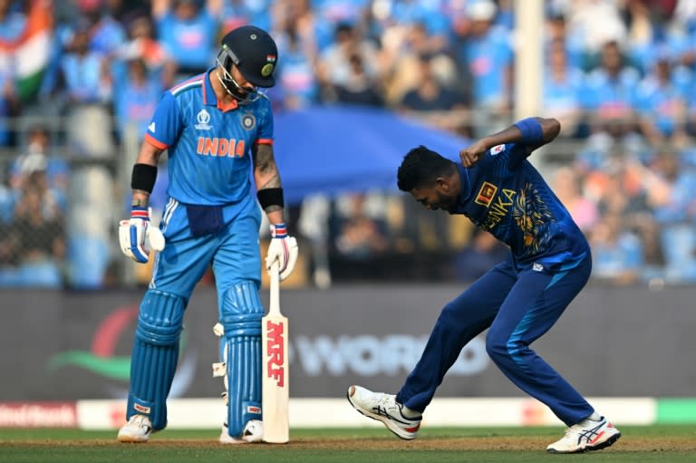 One short: India's Virat Kohli is still one hundred shy of equalling Sachin Tendulkar's record of 49 ODI centuries after making 88 against Sri Lanka in a World Cup match in Mumbai (Punit PARANJPE)