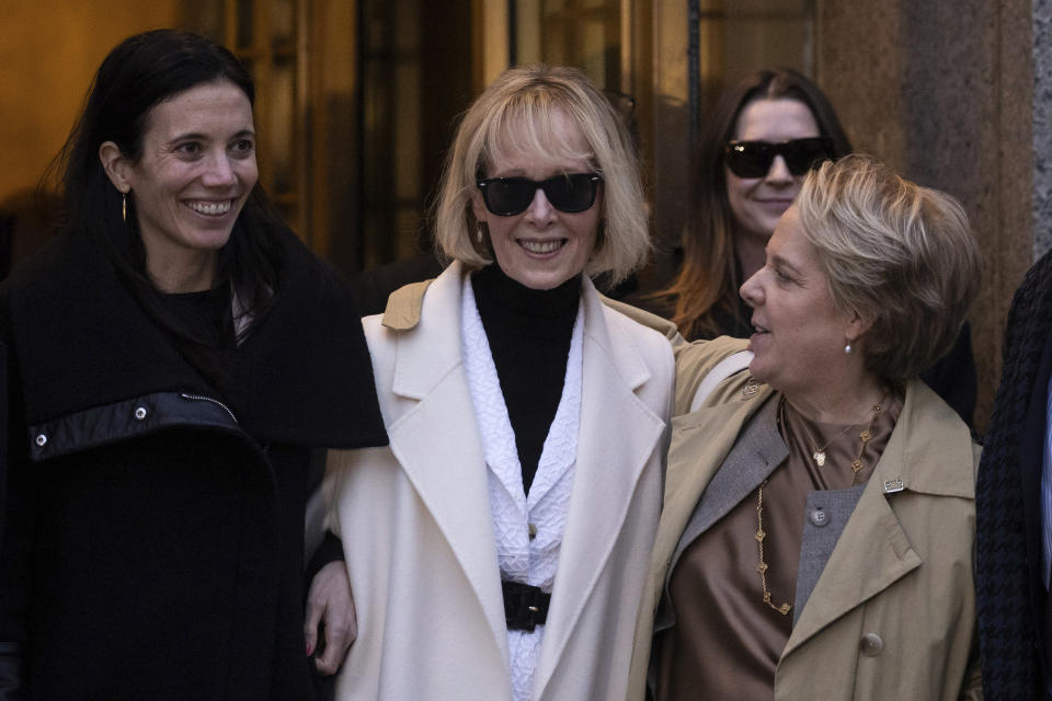 E. Jean Carroll leaves Federal court, Friday, Jan 26, 2024, in New York. A jury has awarded an additional $83.3 million to Carroll, who says former President Donald Trump damaged her reputation by calling her a liar after she accused him of sexual assault. (AP Photo/Yuki Iwamura)