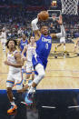 Los Angeles Clippers guard Russell Westbrook (0) goes to the basket against the Oklahoma City Thunder during the first half of an NBA basketball game Tuesday, March 21, 2023, in Los Angeles. (AP Photo/Ringo H.W. Chiu)