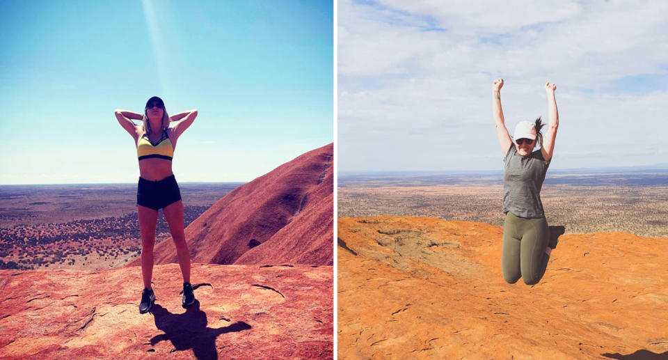 Two women pose at the top of Uluru. Source: Instagram