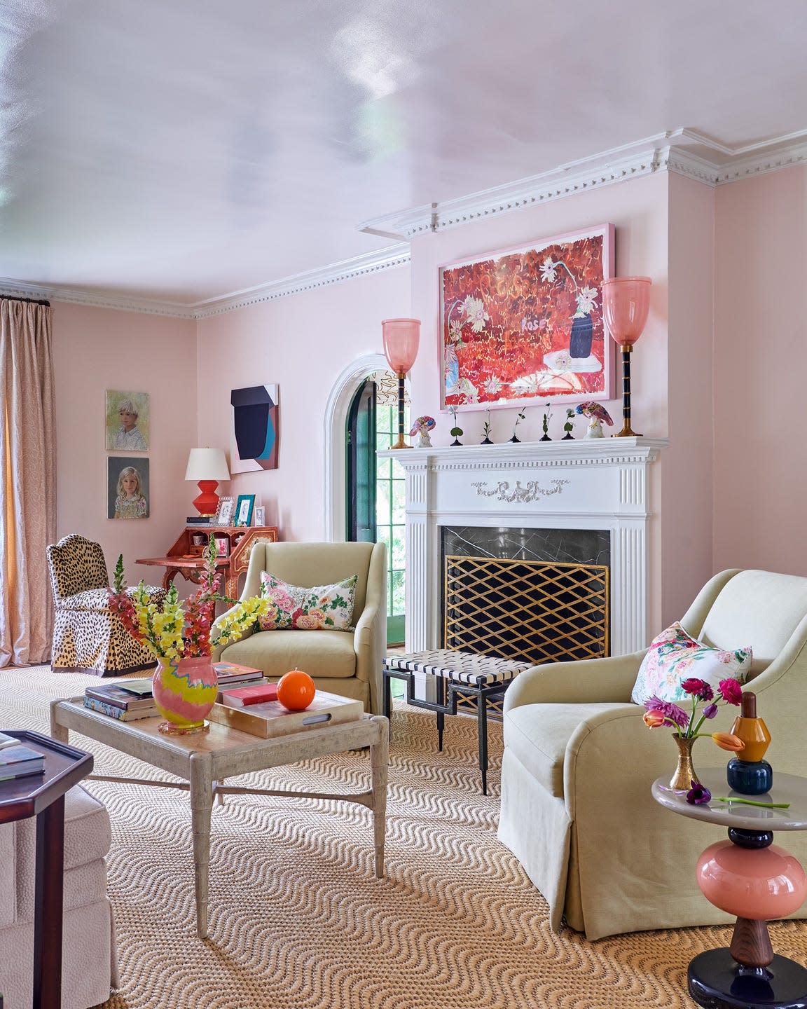 pink wall living room