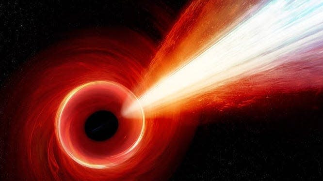 An image shows an illustration of what a black hole jet might look like