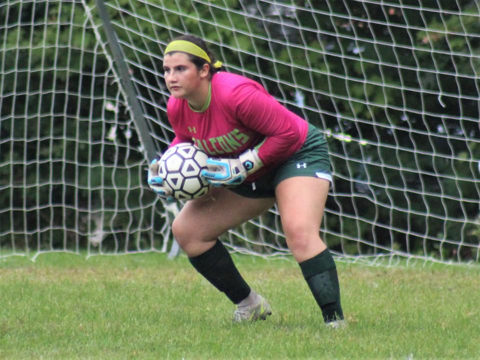 Dighton-Rehoboth's Haleigh Kelley makes a save during a game against Apponequet.