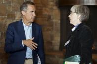 Bank of England Governor Mark Carney (L) talks with U.S. Department of Commerce Chief Economist Susan Helper during the Federal Reserve Bank of Kansas City's annual Jackson Hole Economic Policy Symposium in Jackson Hole, Wyoming, August 29, 2015. REUTERS/Jonathan Crosby