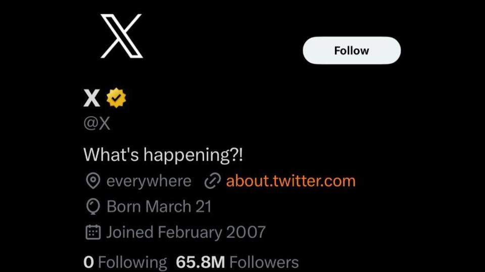 推特（Twitter）改名為「X」後，官方帳號也跟著更名。（圖／翻攝自 推特）