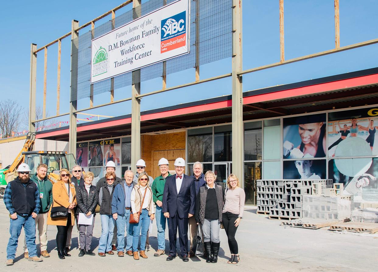 Representatives from Waynesboro Construction, the Hagerstown Community College Board of Trustees and staff, and the Bowman family took a tour of the D.M. Bowman Family Workforce Training Center construction site on Hagerstown's Northern Avenue in February.