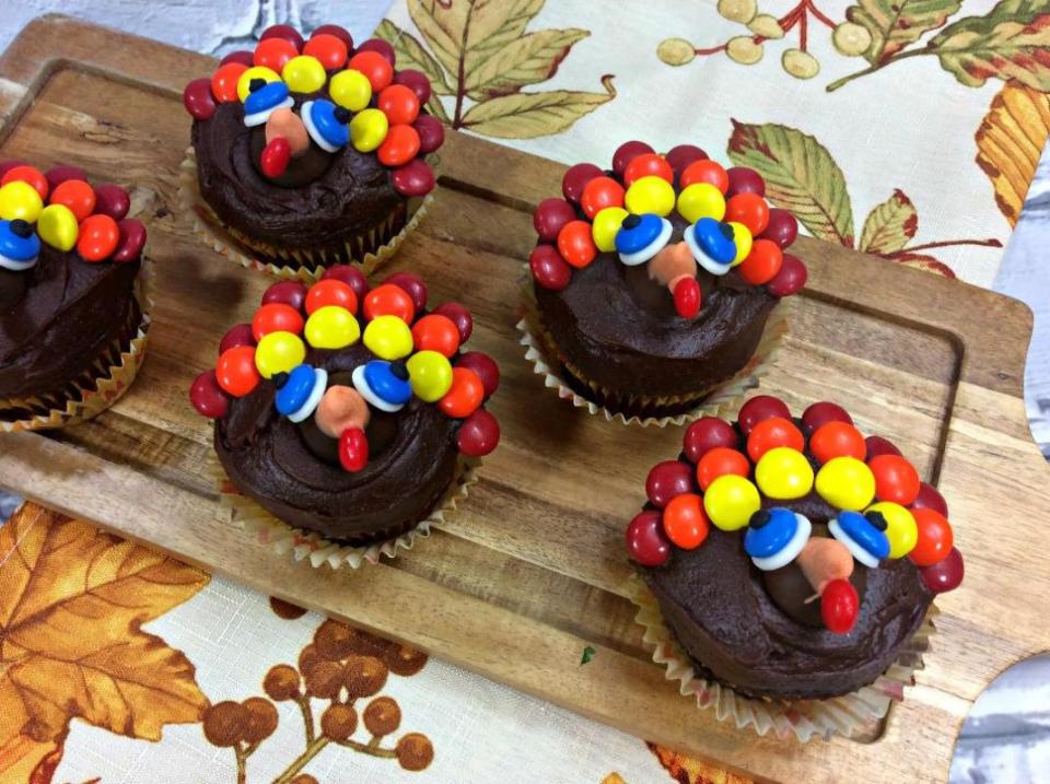 <p>Pam Beth</p><p>How can anyone resist these adorable turkey cupcakes?</p><p><strong>Get the recipe:</strong> <a href="https://parade.com/842799/pambeth/chocolate-sour-cream-turkey-cupcakes/" rel="nofollow noopener" target="_blank" data-ylk="slk:Chocolate Sour Cream Turkey Cupcakes;elm:context_link;itc:0;sec:content-canvas" class="link "><strong>Chocolate Sour Cream Turkey Cupcakes</strong></a></p>