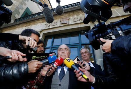 Former FIFA President Sepp Blatter is seen leaving the Court of Arbitration for Sport (CAS) in this file picture taken in Lausanne, Switzerland April 29, 2016. REUTERS/Denis Balibouse/File Photo