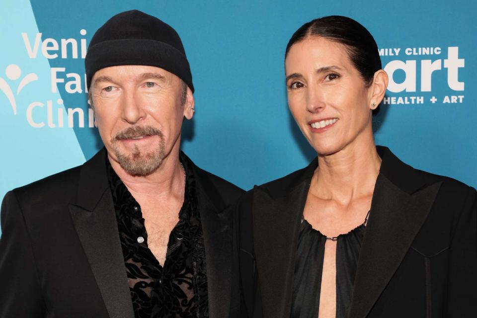 <p>Paul Archuleta/Getty</p> The Edge and Morleigh Steinberg attend the Venice Family Clinic