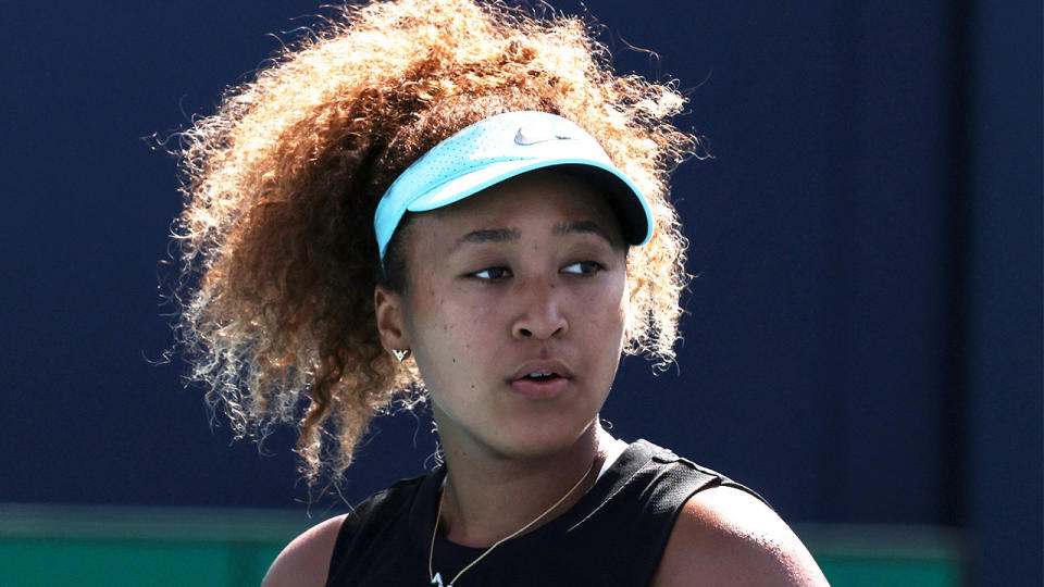 Naomi Osaka (pictured) looking frustrated after losing a point at the Miami Open.