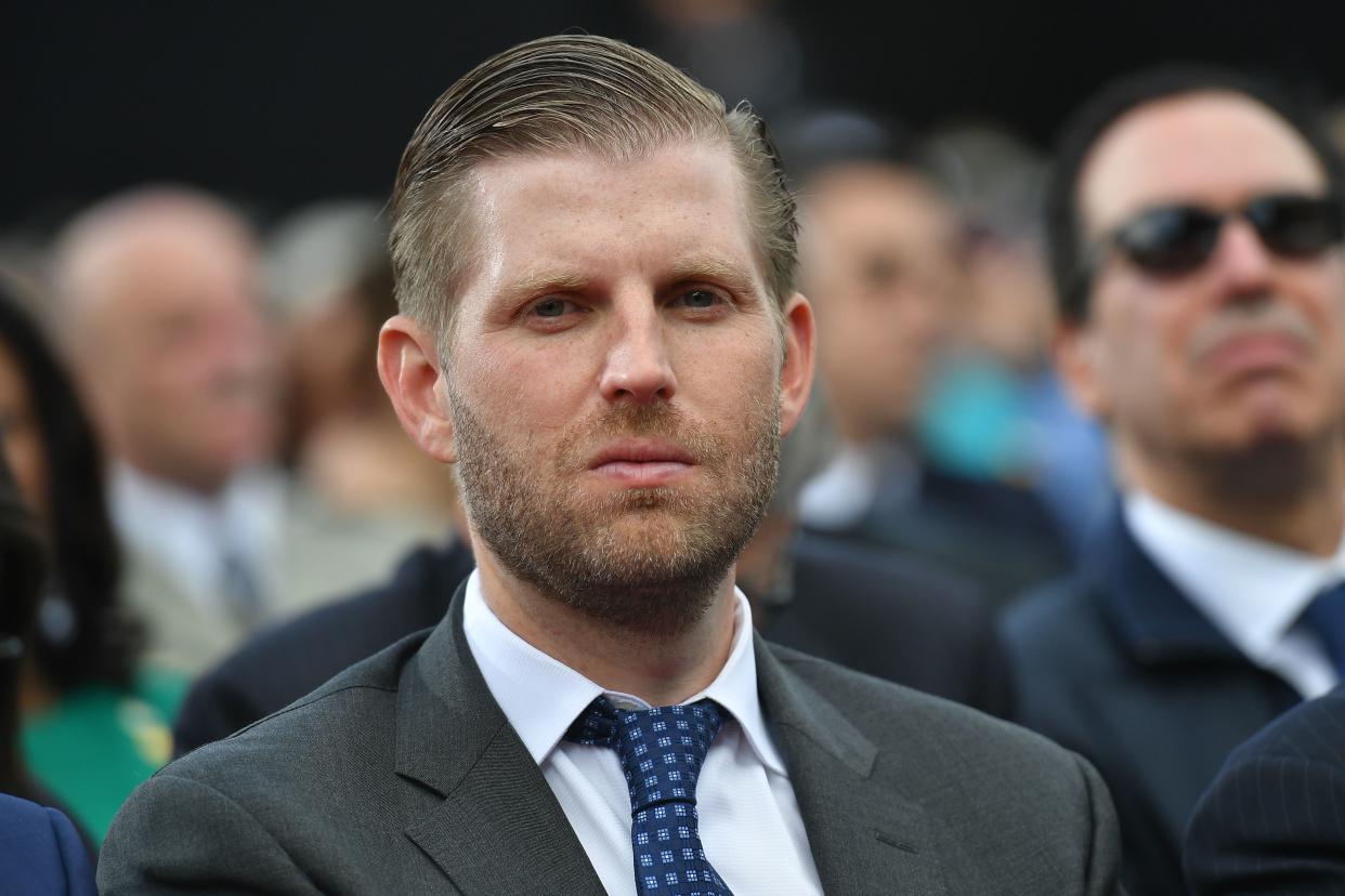 US businessman and son of the US president Eric Trump  attends a French-US ceremony at the Normandy American Cemetery and Memorial in Colleville-sur-Mer, Normandy, northwestern France, on June 6, 2019, as part of D-Day commemorations marking the 75th anniversary of the World War II Allied landings in Normandy. (Photo by MANDEL NGAN / AFP)        (Photo credit should read MANDEL NGAN/AFP/Getty Images)