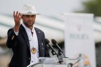 Andy Roddick of the U.S. speaks as he is inducted into the International Tennis Hall of Fame in Newport, Rhode Island, U.S., July 22, 2017. REUTERS/Brian Snyder